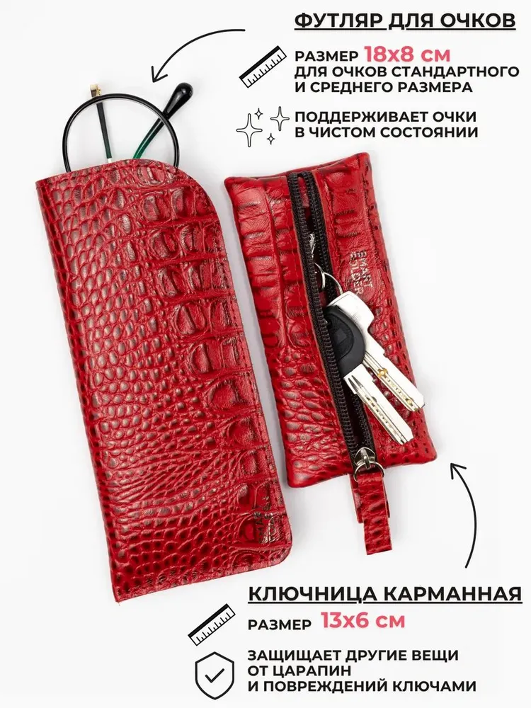 Подарочный набор из 4 предметов: обложка на паспорт, ключница карманная, картхолдер и футляр для очков.