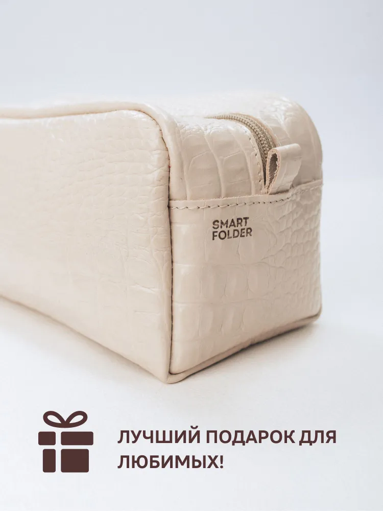 Косметичка женская дорожная большая из натуральной кожи.