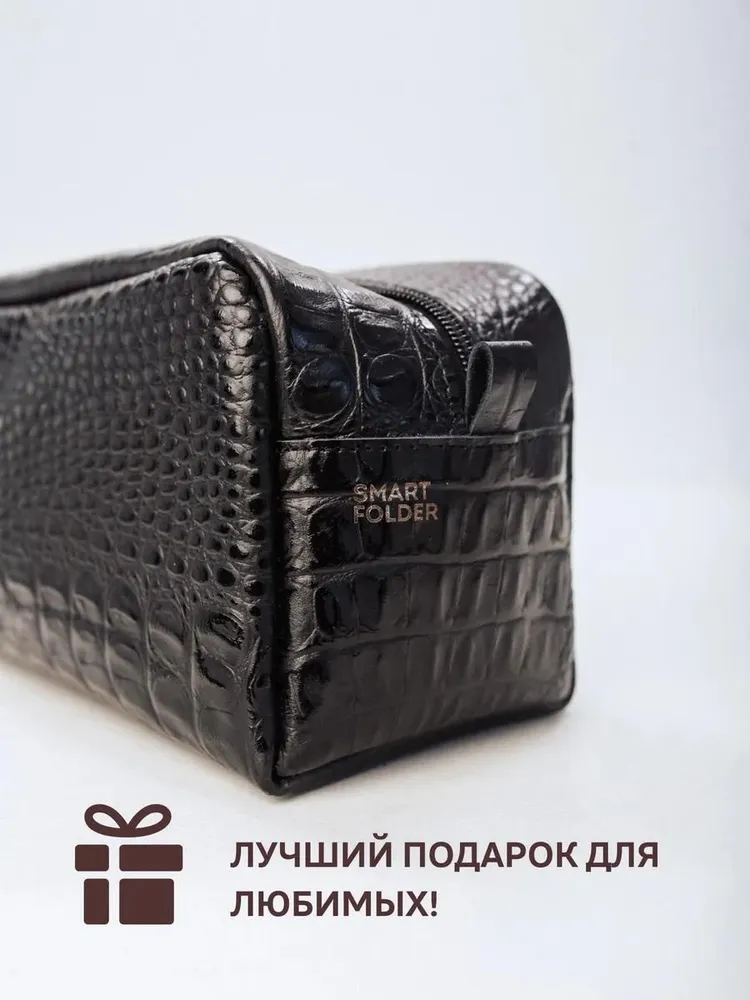 Косметичка мужская дорожная большая и маленькая женская из натуральной кожи. Набор из 2 косметичек.