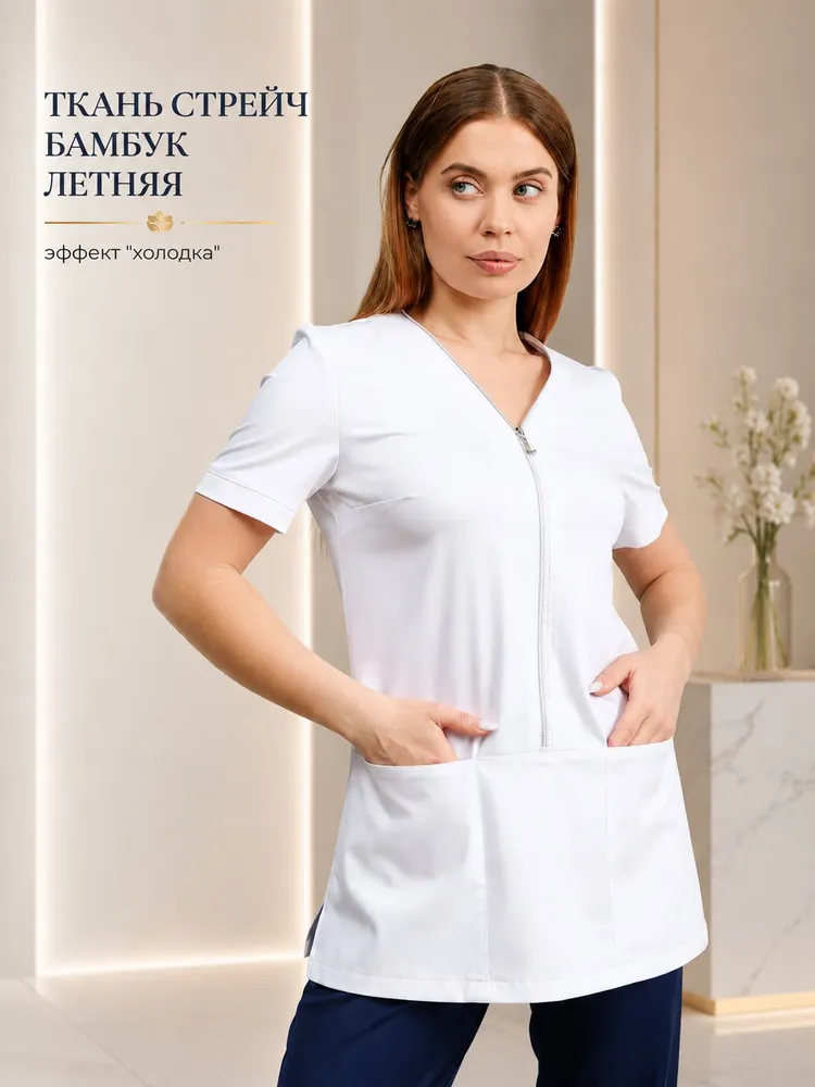 CAPRIZNAYA MODA Рубашка медицинская женская белая с коротким рукавом