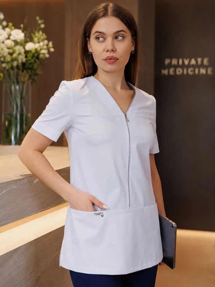 CAPRIZNAYA MODA Рубашка медицинская женская белая с коротким рукавом