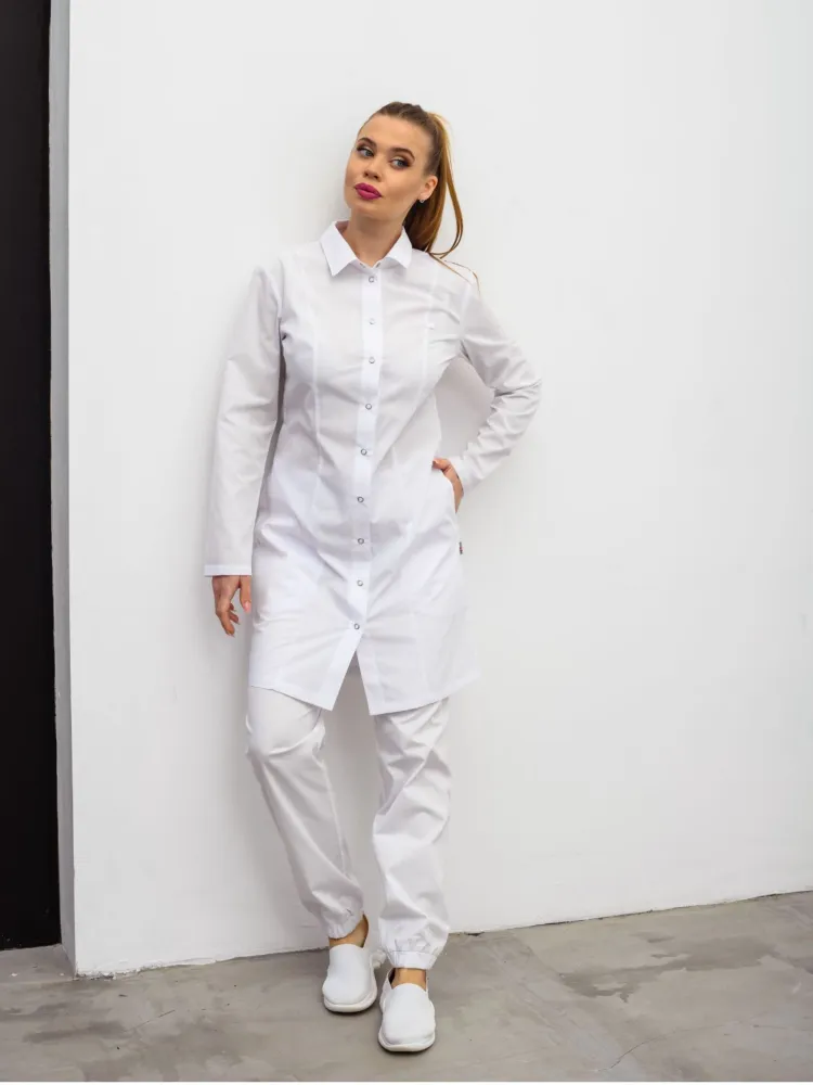 CAPRIZNAYA MODA Брюки медицинские женские белые стрейч на резинке