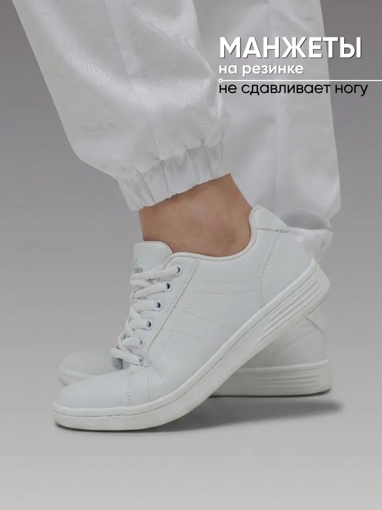 CAPRIZNAYA MODA Брюки медицинские женские белые стрейч на резинке