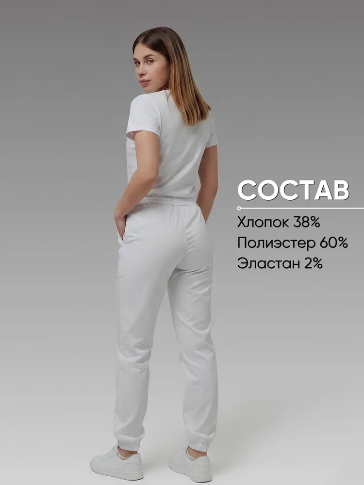 CAPRIZNAYA MODA Брюки медицинские женские белые стрейч на резинке