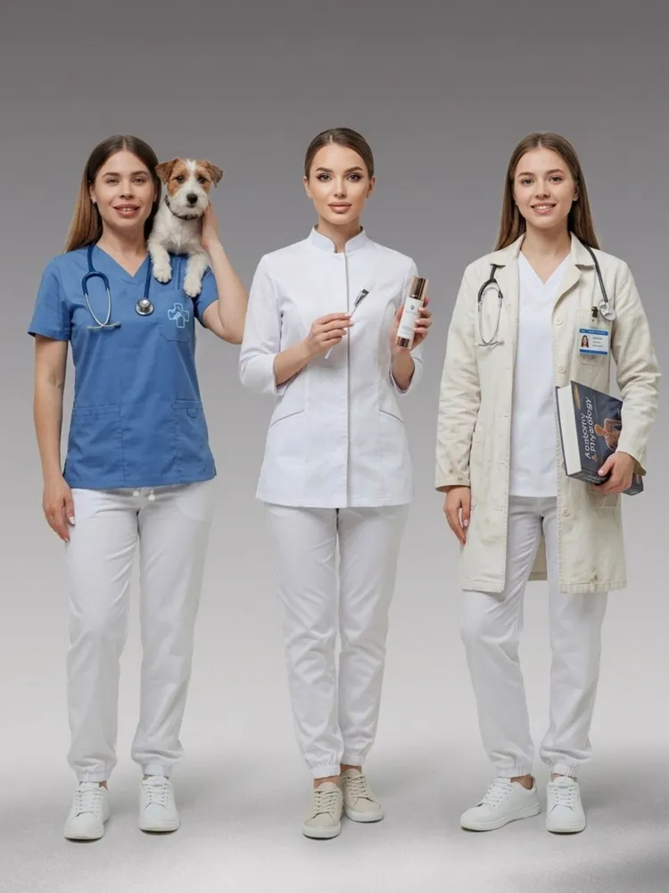 CAPRIZNAYA MODA Брюки медицинские женские белые стрейч на резинке