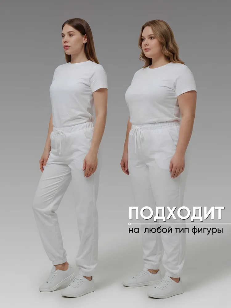 CAPRIZNAYA MODA Брюки медицинские женские белые стрейч на резинке