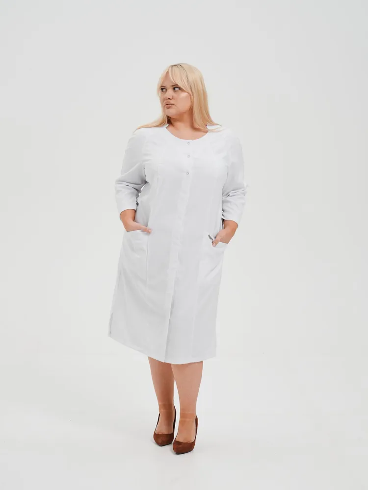 CAPRIZNAYA MODA Халат медицинский женский на кнопках белый короткий, рукав 3/4