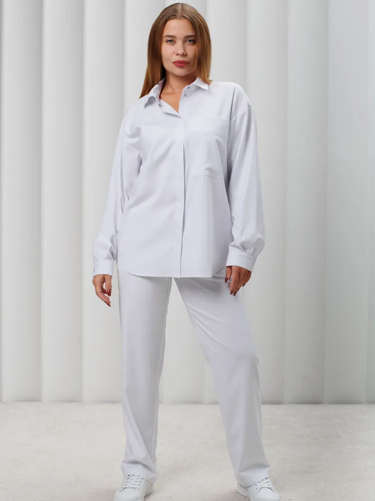 CAPRIZNAYA MODA Рубашка медицинская женская белая на кнопках с длинным рукавом