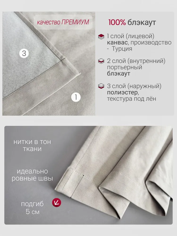 Шторы блэкаут на шторной ленте 300х250