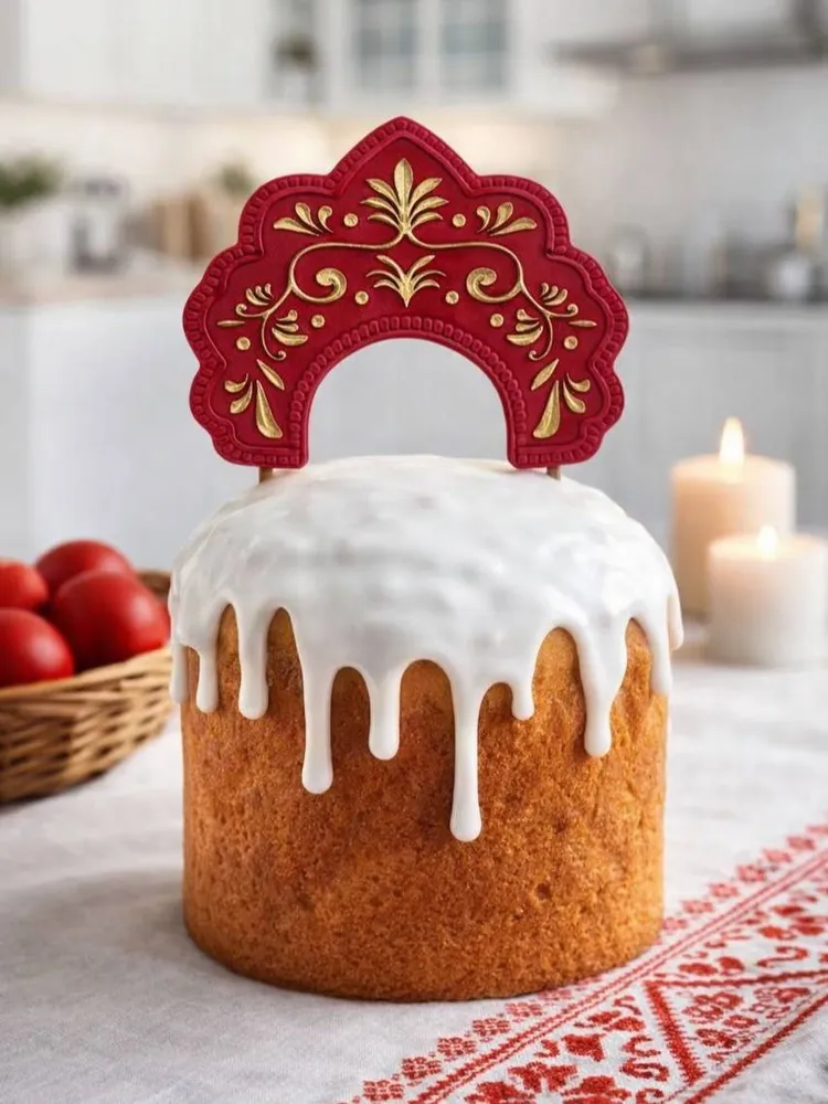 Шоколадный кокошник красный декор на торт, кулич ручная работа