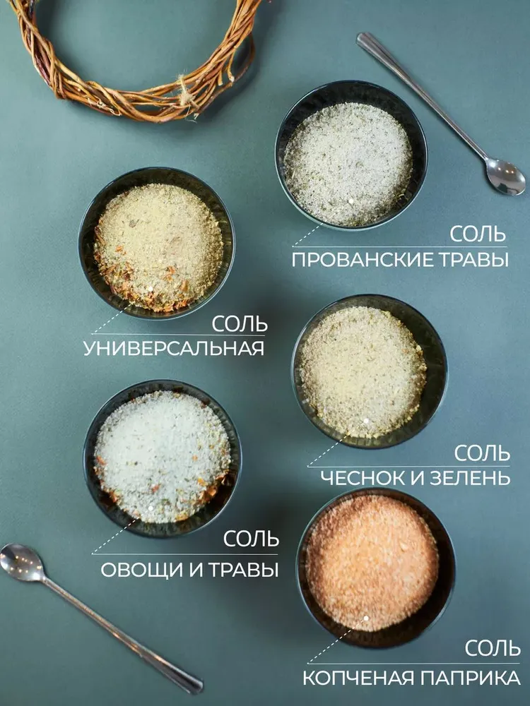 Соль йодированная пищевая с приправами, натуральная приправа универсальная в баночке, набор соль со специями, 5 шт 2 кг